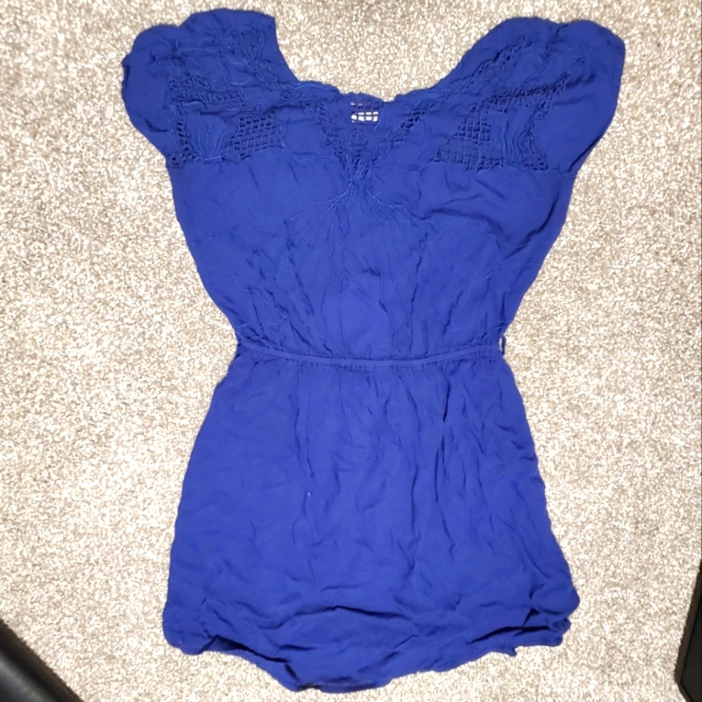 COPY - 10/$30 Like new, indigo summer dress with net detailing at neck